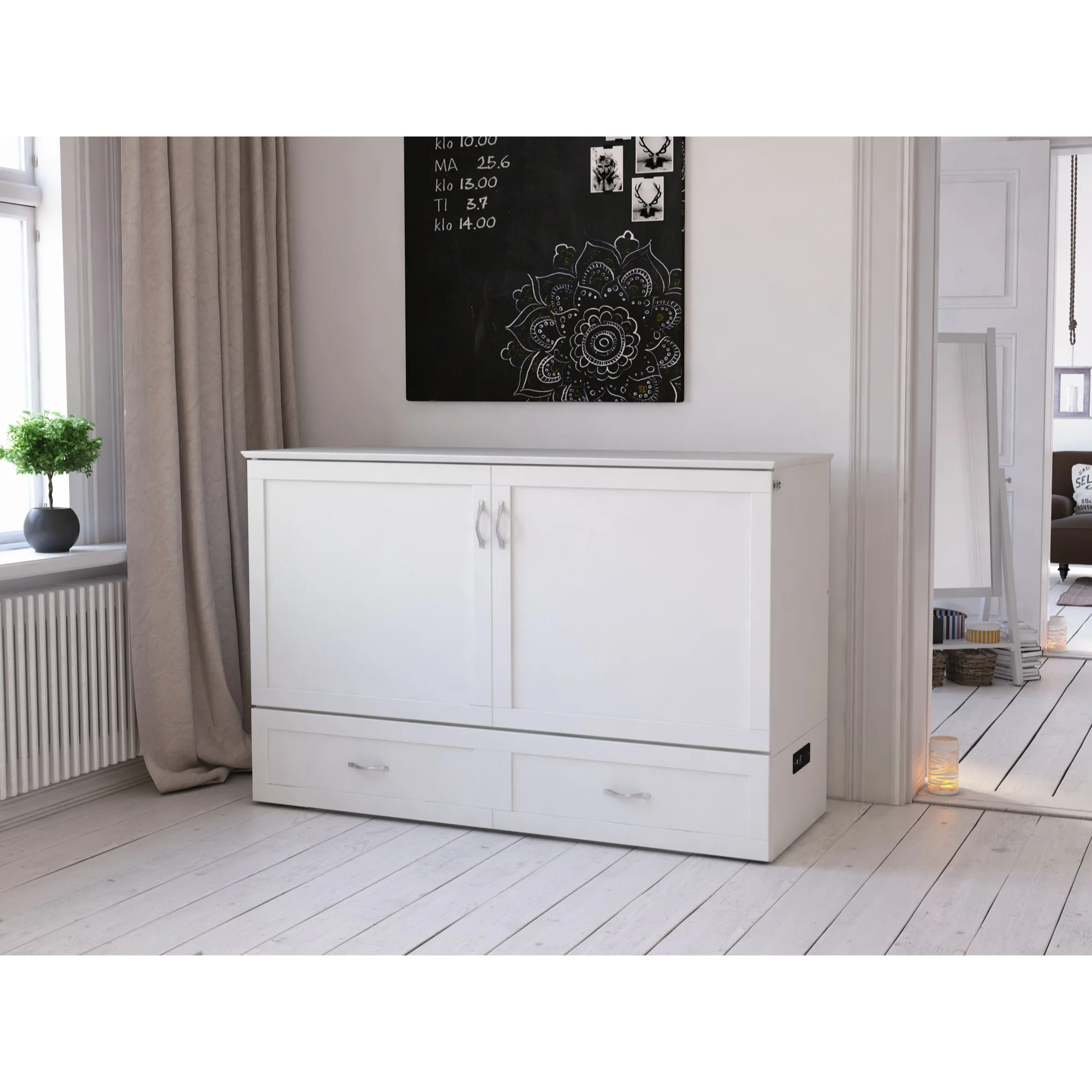 Hamilton Murphy Bed Chest Queen White with Charging Station