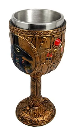 Ebros Ancient Egyptian Seth Wine Goblet in Golden Hieroglyphic Design 6oz 7