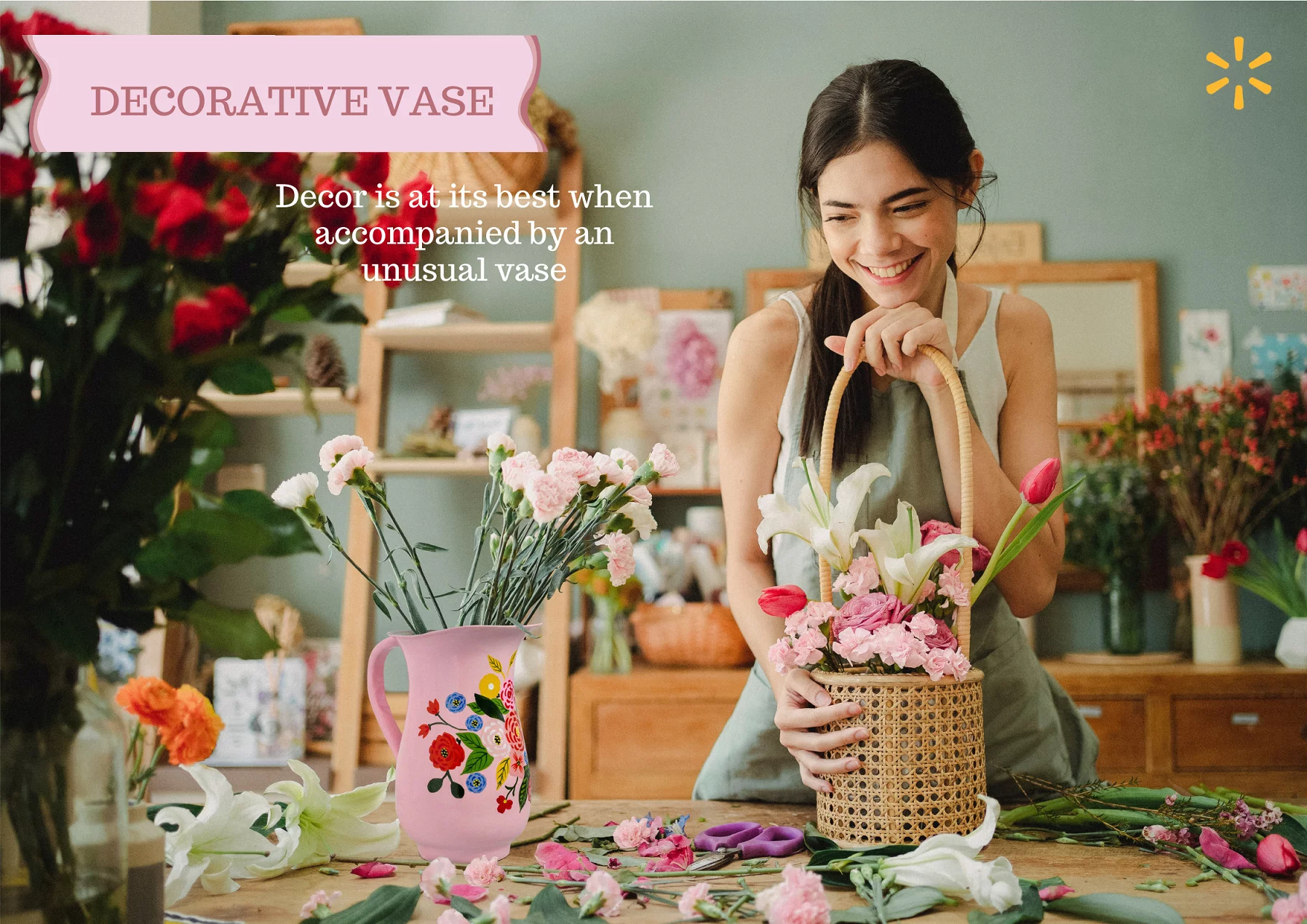 Spices Home Decor - Decorative Hand-Painted Floral Stainless Steel Pink Water Pitcher