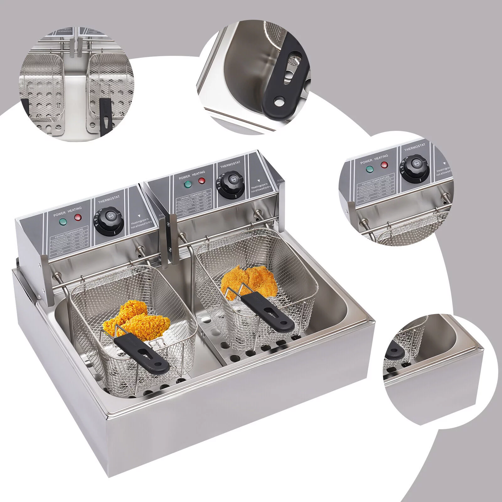 5000W 12L Commercial Restaurant Electric Deep Fryer Dual Tank  Stainless Steel