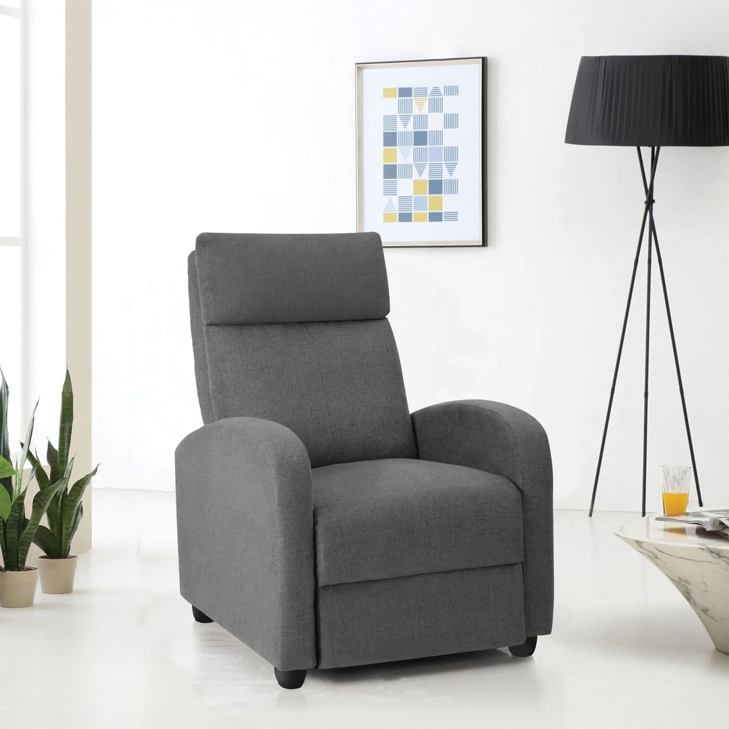 Vineego Fabric Single Massage Recliner Chair with Thick Seat Cushion and Backrest, Gray Fabric, Gray