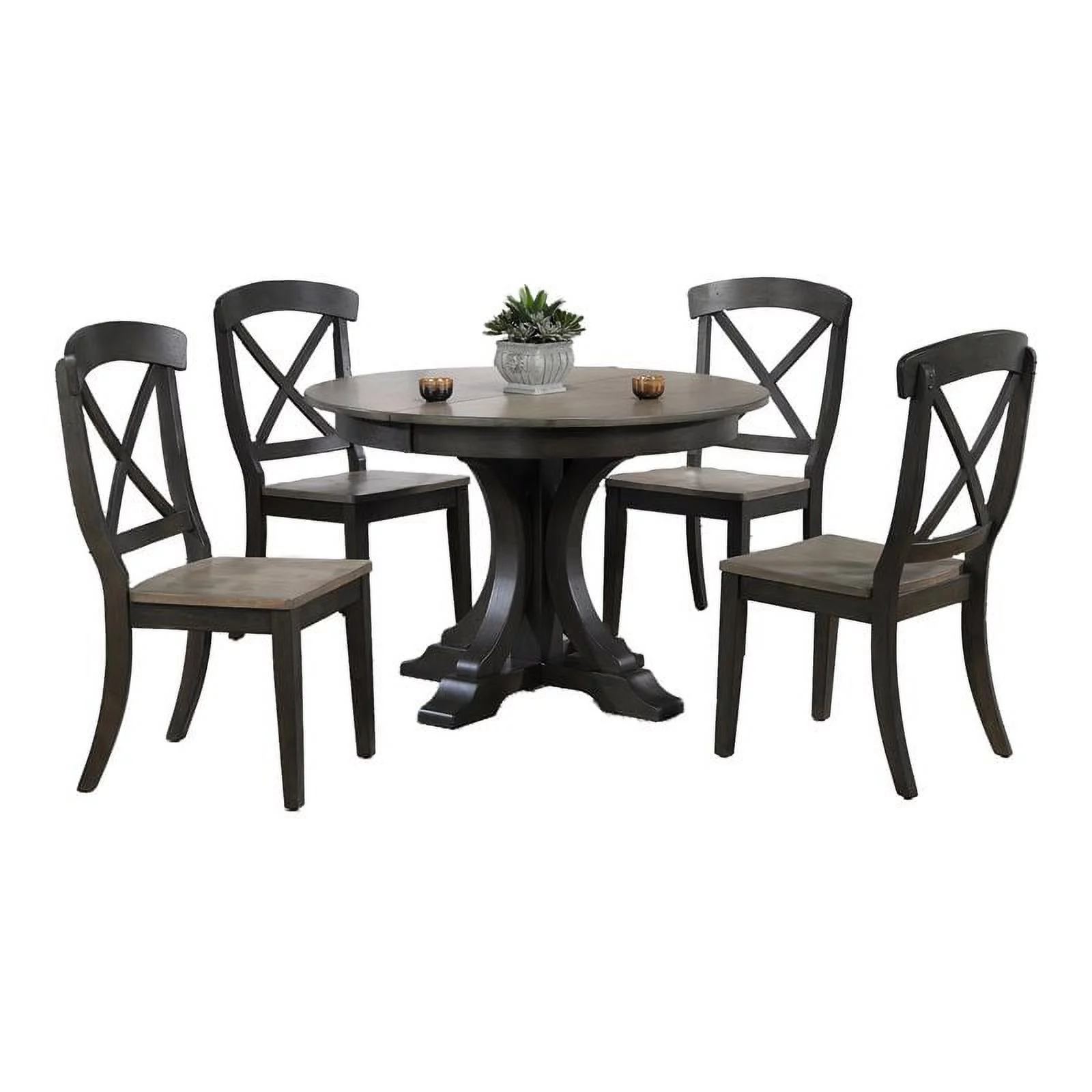 Iconic Furniture Company 5-Pc Deco X-Back Wood Dining Set in Gray & Black Stone