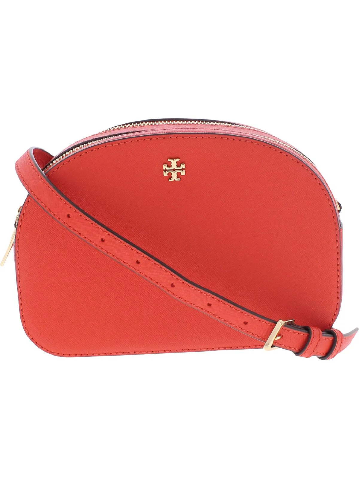 Tory Burch Womens Emerson Leather Crossbody Dome Handbag Red Small