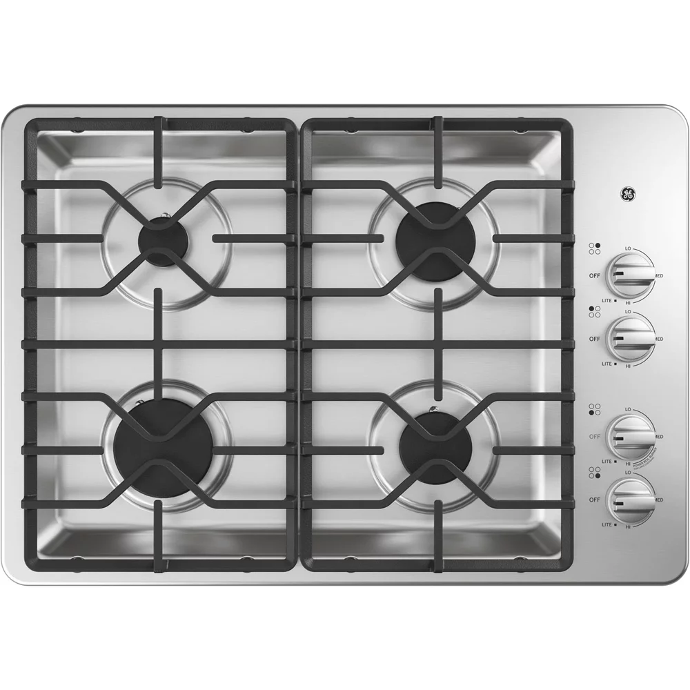 GE JGP3530SLSS 30 inch Built-In Gas Cooktop Bundle with Premium 3 YR CPS Enhanced Protection Pack