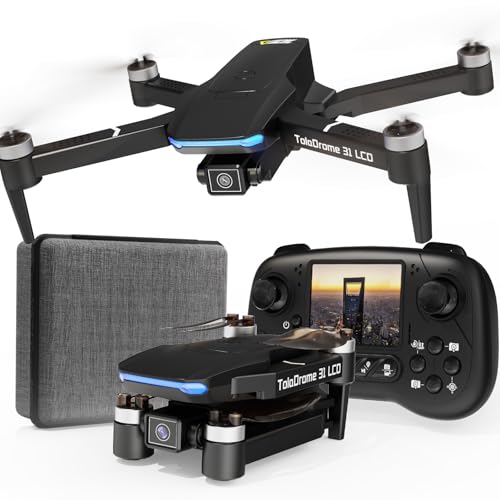 TD31LCD Drone with Camera for Adults, Drones with LCD Screen Remote Control, Real-time Transmission, Brushless Motor, Fine Tuning Function, Headless Mode, Foldable Drone for Beginners