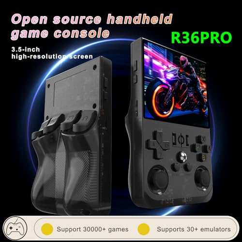 R36MAX Upgraded Retro Gaming Console,4.0 inch IPS Screen,Linux System with Professional RK3326 Gaming Chip, Retro Handheld Game Console Built-in 18000+ Games,4000mAh Large Battery (Transparent Black)
