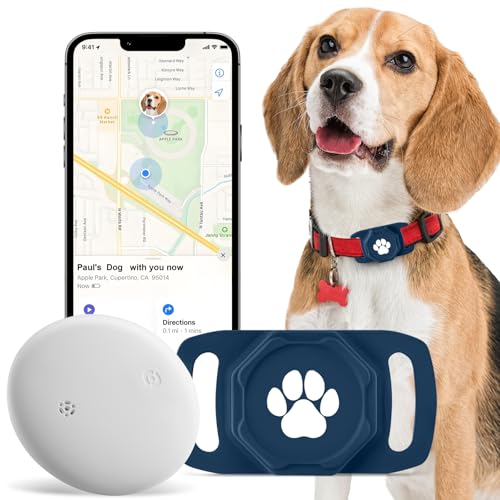 Smart Pet Tracker for Collar - Dog Trackers Pet Location Tracker with Holder, No Monthly Fee, Compatible with Apple Airtag Find My (iOS Only), Anti-Lost Tracking Device for Pets, Luggage, Bag Straps