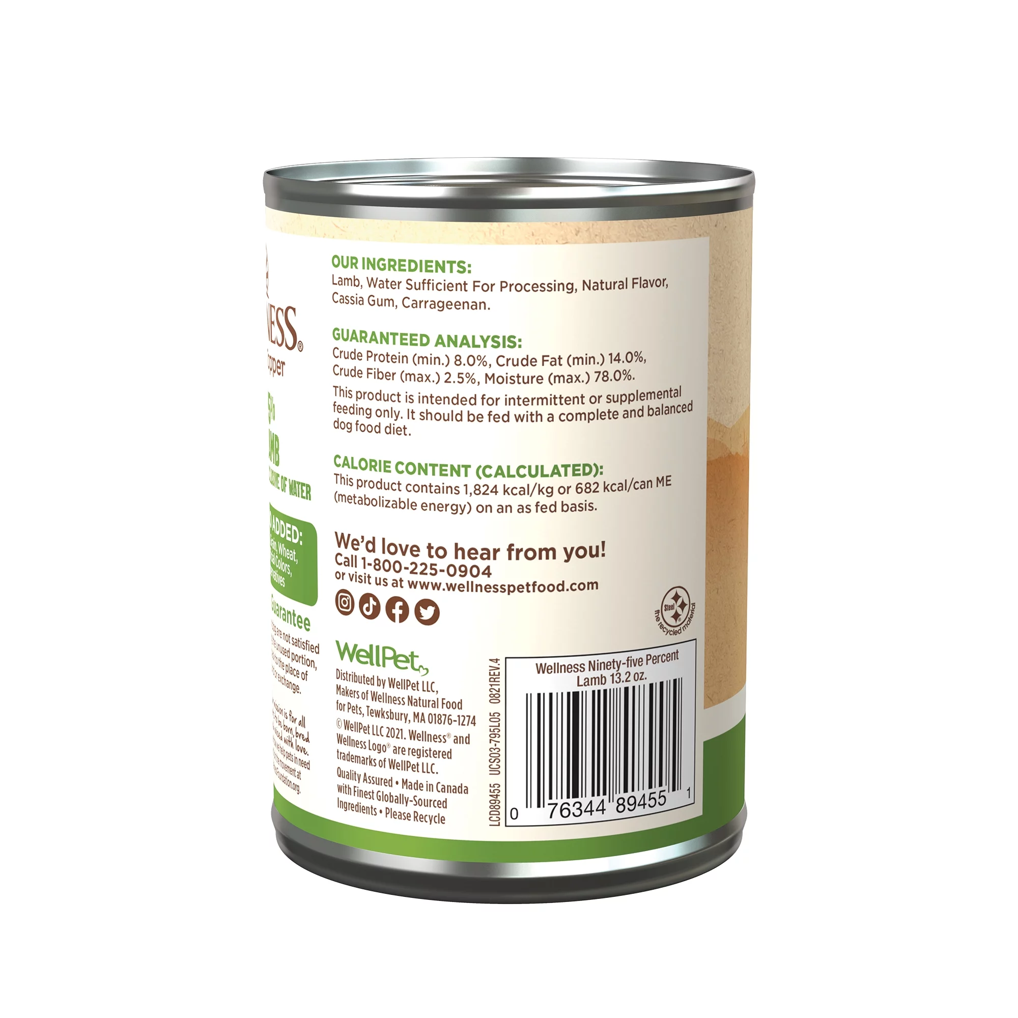 Wellness 95% Lamb Natural Wet Grain Free Canned Dog Food, 13.2-Ounce Can (Pack of 12)