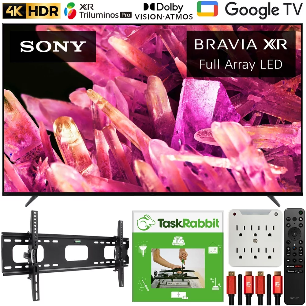 Sony XR65X90K Bravia XR 65 inch X90K 4K HDR Full Array LED Smart TV 2022 Model Bundle with TaskRabbit Installation Services + Deco Wall Mount + HDMI Cables + Surge Adapter