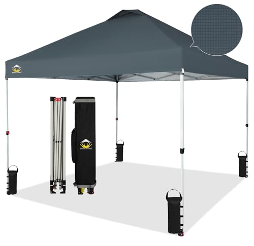 CROWN SHADES 10x10 Pop Up Canopy - Beach Tent with One Push Setup - Easy Outdoor Sun Shade for Events, Parties, Camping - Gazebo with STO-N-Go Cover Bag, Silver Coated Top, White