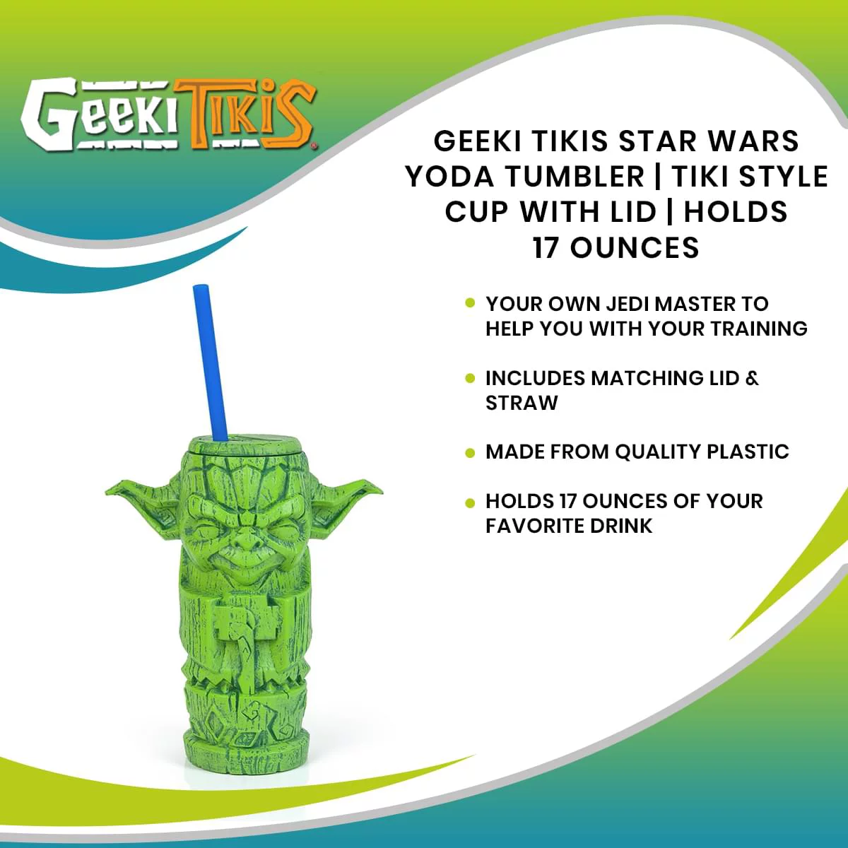 Geeki Tikis Star Wars Yoda Plastic Tumbler | Holds 17 Ounces