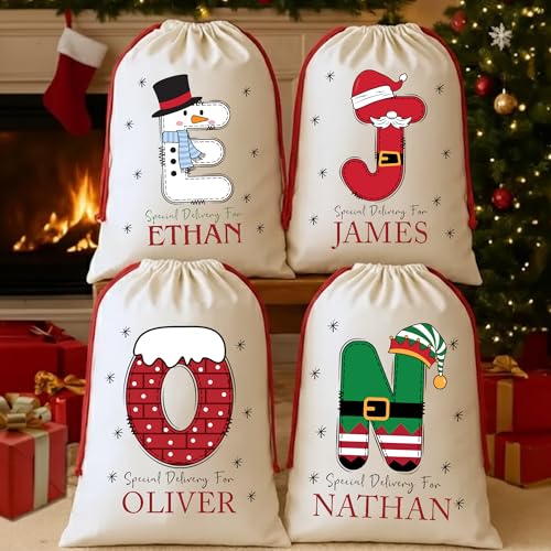 Noni Personalized Santa Sack With Glitter Bling, Custom Christmas Sacks For Presents Initials Monogram For Son Daughter, Gifts For Family Member 2