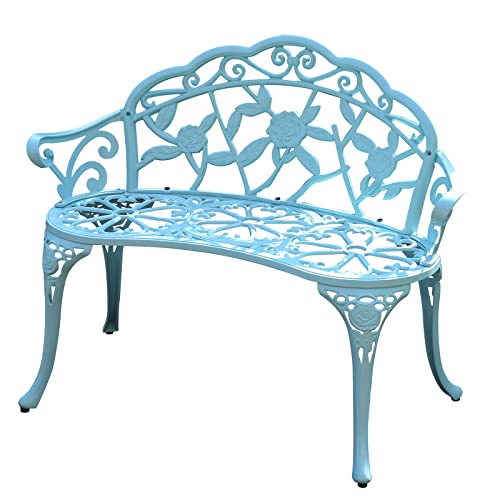 KAILI Garden Bench, Metal Aluminum Rose, Suitable for Garden Porch Park Front Porch Balcony Outdoor (Light Blue)