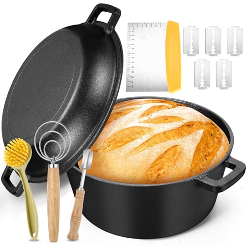 Cast Iron Dutch Oven for Bread Baking Pre Seasoned Cast Iron Loaf Pan with Lid and Sourdough Baking Supplies Nonstick Dutch Oven Pot for Homemade Bread