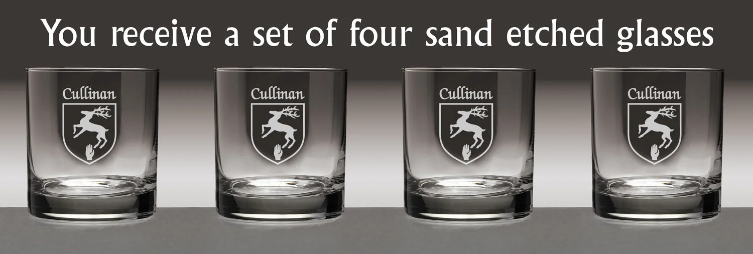 Cullinan Irish Coat of Arms Tumbler Glasses - Set of 4 (Sand Etched)