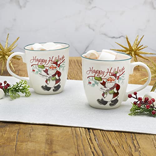 Pfaltzgraff Winterberry Mug Porcelain Naughty And Nice (Set of 2), 20 oz, Assorted -