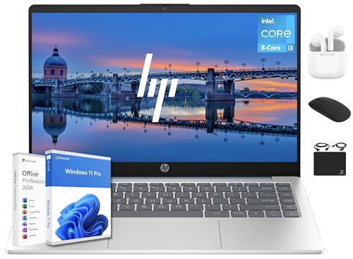 HP 14 Ultrabook Laptop Computer 2025 Premium Lifetime Office 2024, Copilot AI, 8-Core Intel Core i3, 32GB RAM, 1.5TB Storage (1TB SSD + 500GB Ext), Wi-Fi 6, Long Battery, Win 11 Pro, HubxcelAccessory
