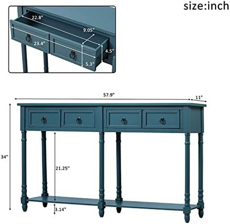 TJUNBOLIFE JINS&VICO Console Table with 2 Large Drawers and Long   Farmhouse Wooden Narrow Sofa Table  Accent Console Table for Living Room  Easy Assemble Sideboard Table for Hallway