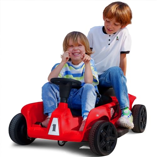 2-Seater Kids Ride On Cars Go Kart, JOYLDIAS 24V Parent-Child Ride On Toys for Toddlers Big Kids with Remote Control, 3 Speeds, Music, Horn, Tool Box for Boys Girls Gift,Red
