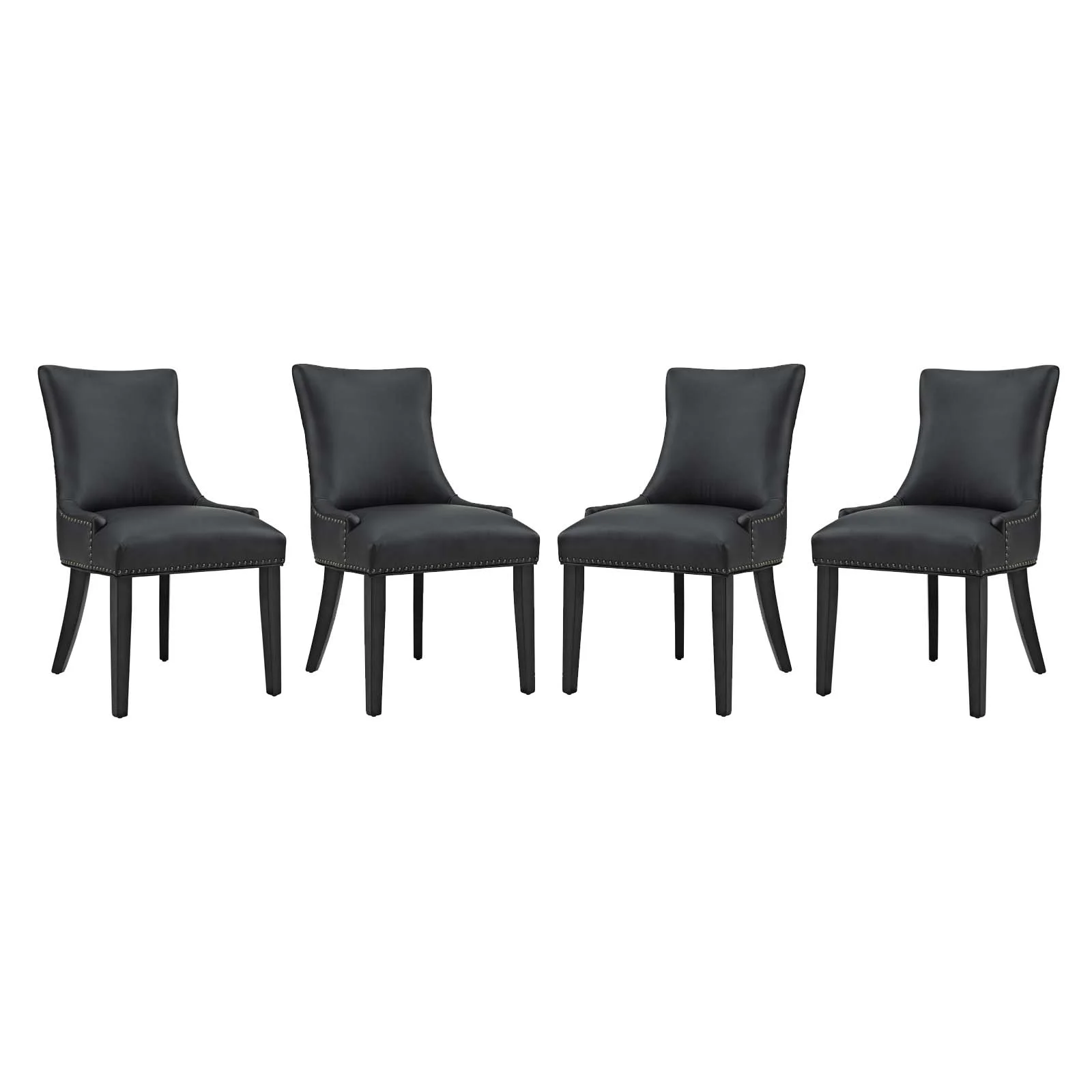 Modway Marquis Dining Chair Faux Leather Set of 4 in Black