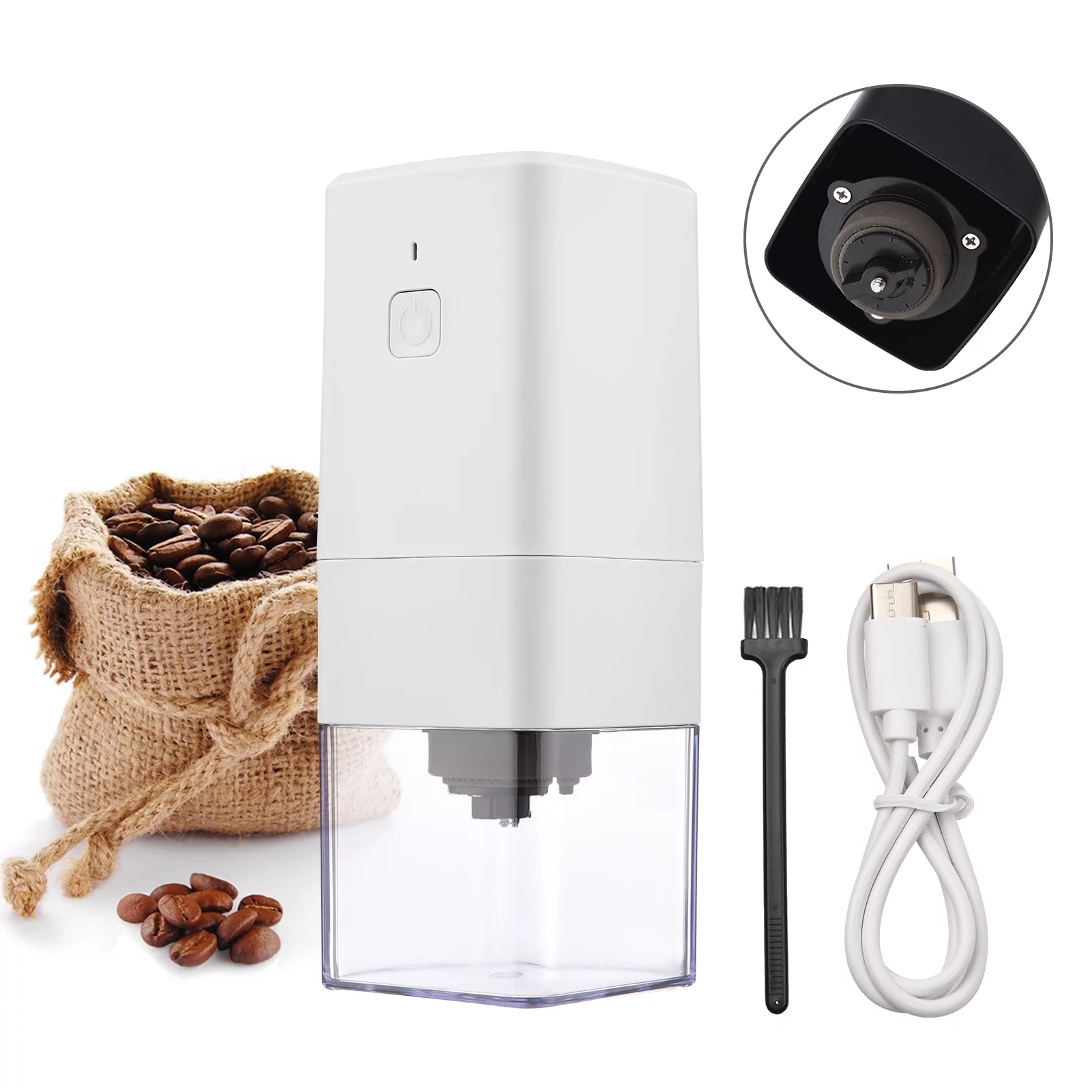 Anself Coffee Grinder One Touch Coffee Bean Grinder Electric for Beans, Spices, with Clean Brush White