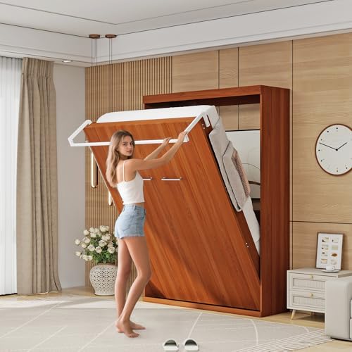 Murphy Bed Full - Space Saving, Convertible Full Murphy Bed Hidden Bed for Guest Rooms, Home Offices, Studio Apartments, Dorms - Easy Pull-Out Mechanism. (Brown)