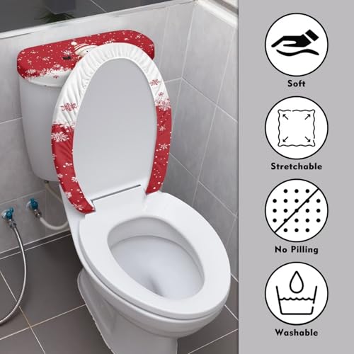 Christmas Bow Bell Toilet Tank Lid Cover and Toilet Seat Lid Cover 2 Pcs Set Toilets Covers with Elastic Cloth Fits Most Toilets Tanks & Lids