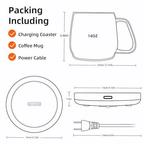 BESTINNKITS Smart Coffee Cup Warmer Set, Auto On/Off Gravity-induction Mug Office Desk Use, Candle Wax Cup Warmer Heating Plate (Up To 131F/55C), 14oz