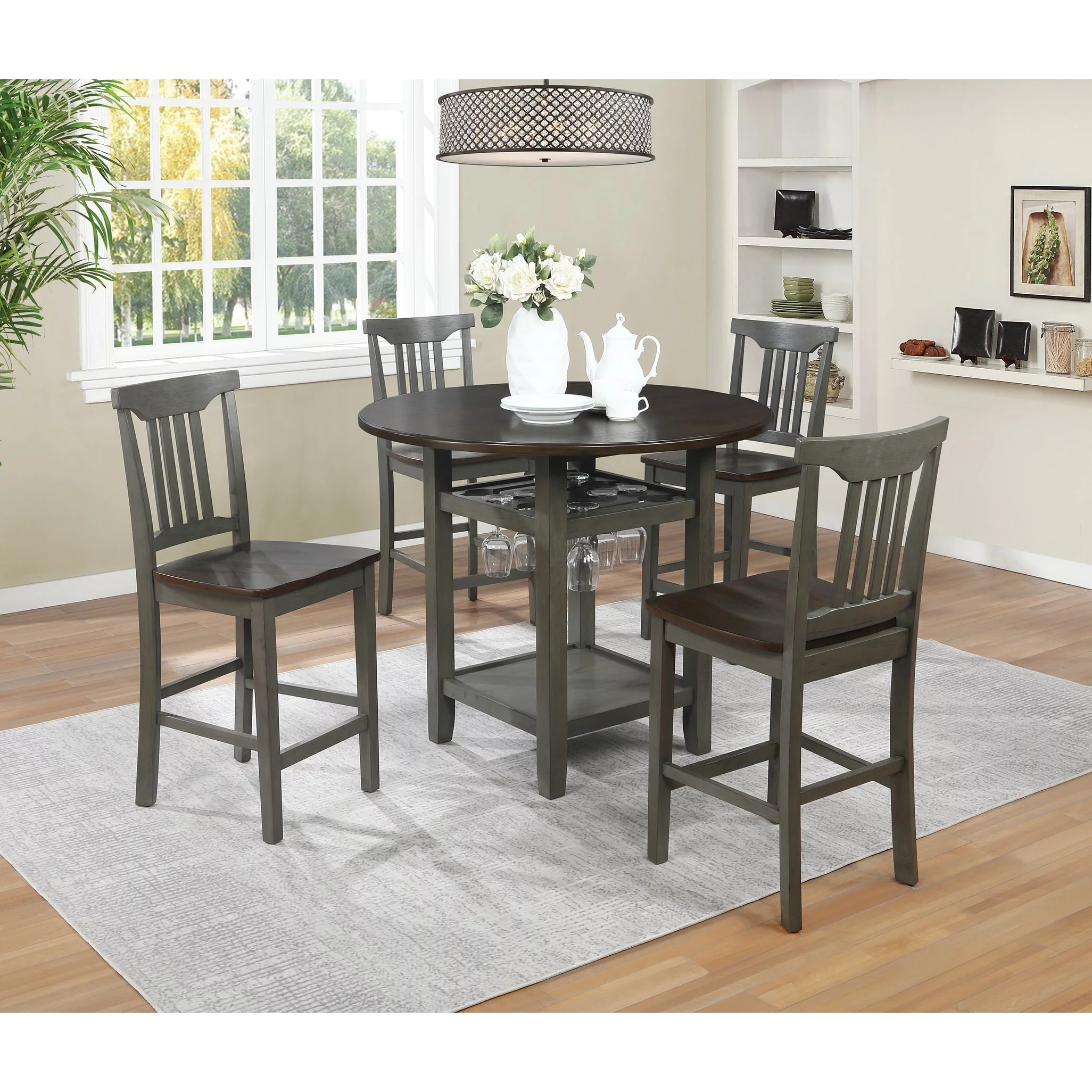 Berkley 5pc Set- Table Chairs in Slate Gray with Wood Stain Finish