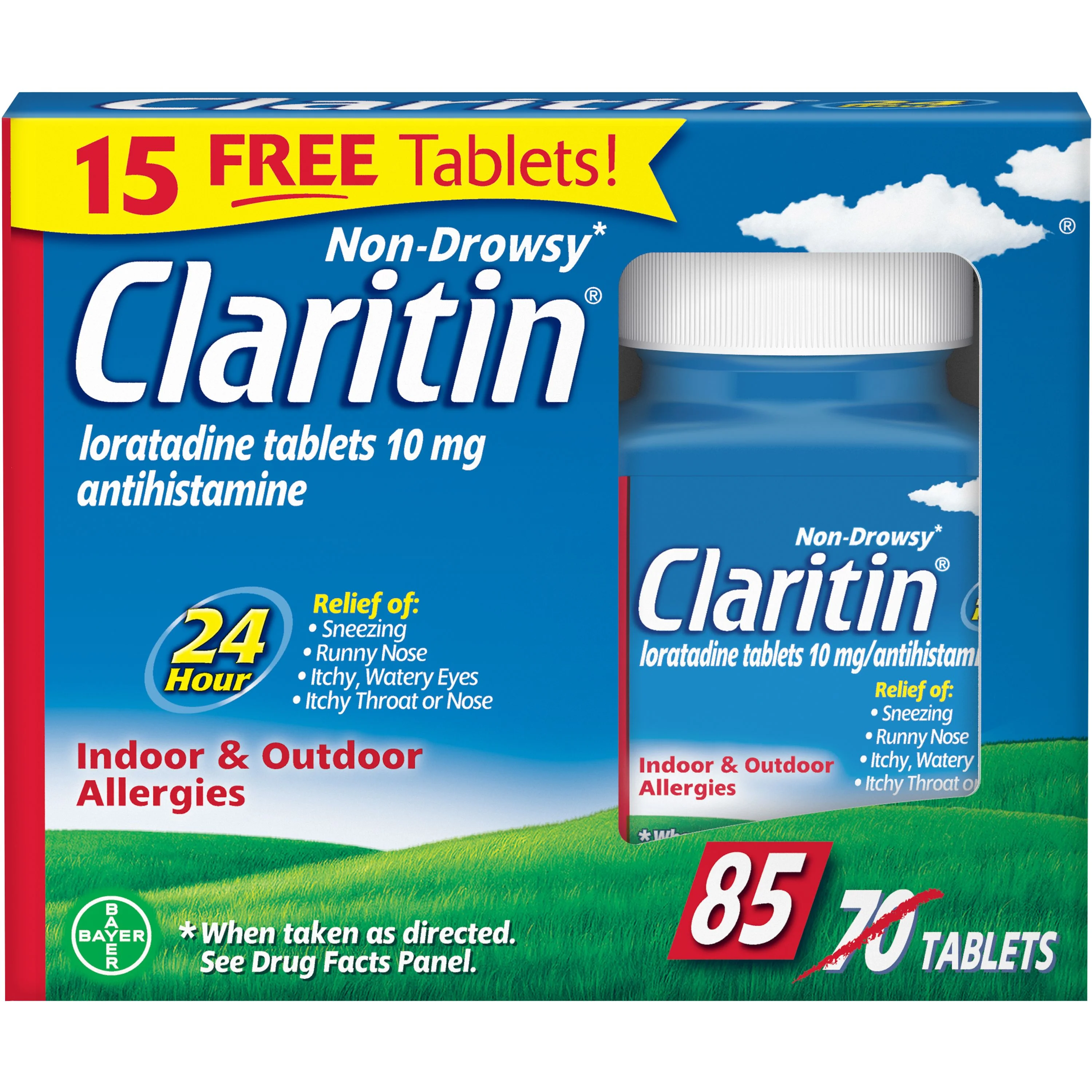 Claritin 24 Hour Non-Drowsy Allergy Relief Tablets,10 mg, 85 Ct (70+15 Bonus Pack)