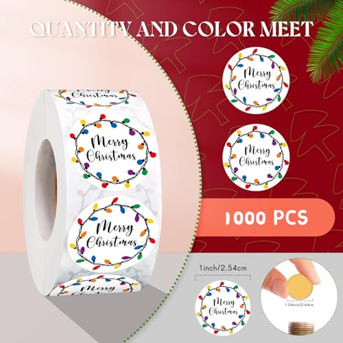 Epakh 1000 Pcs 1.5 Inch Happy Holiday Stickers Christmas Sticker for Envelopes Circle Label Holiday Lights Sticker Round Xmas Tag Envelope Seal Decals for Christmas Greeting Card (Black)