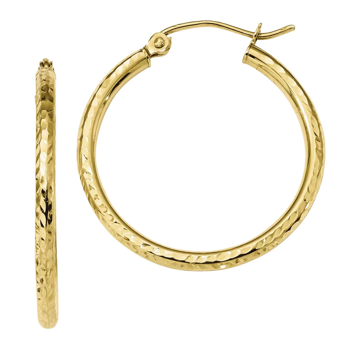 Primal Gold 10 Karat Yellow Gold Diamond-cut 2mm Round Tube Hoop Earrings