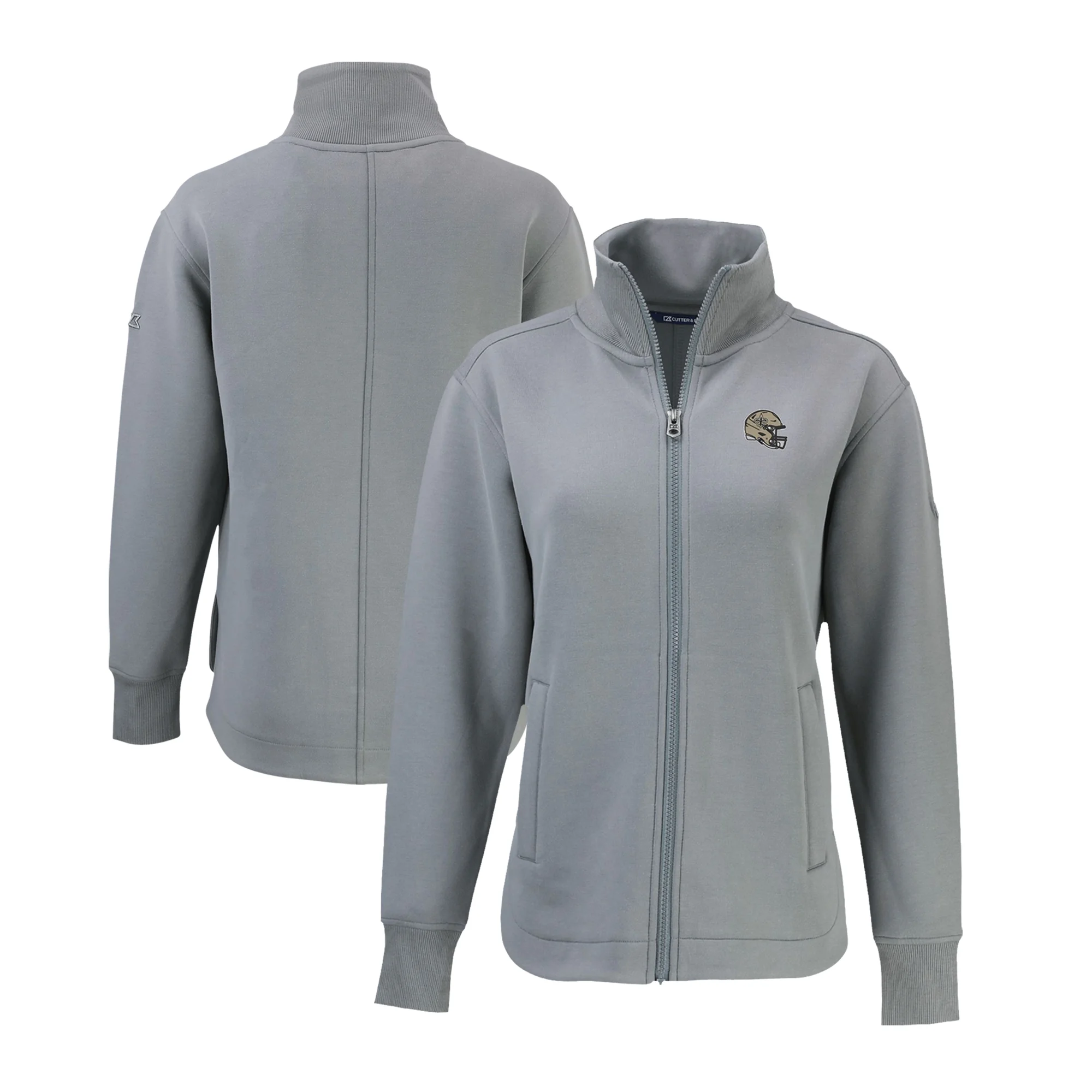 Women's Cutter & Buck Gray New Orleans Saints Helmet Logo Roam Eco Recycled Full-Zip Jacket