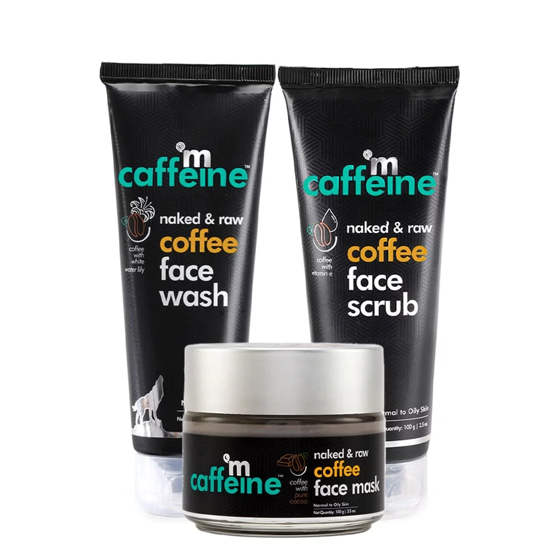 mCaffeine Deep Pore Cleansing Regime | Deep Cleanse, Tan Removal, Blackheads Removal | Face Wash, Face Mask, Face Scrub | Oily/Normal Skin | Paraben & SLS Free