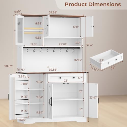 Itaar Farmhouse Kitchen Pantry Cabinet, Kitchen Cabinet with Drawer & Doors, Barn Doors Storage Cabinets with Adjustable Shelf for Dining Room, Black