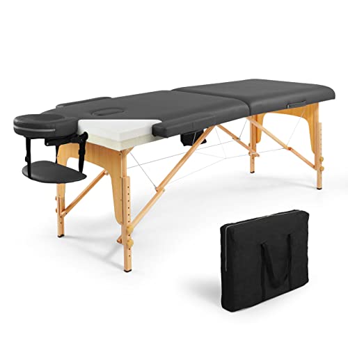 CAPHAUS Premium Memory Foam Massage Table, 84 Inch Foldable & Portable, Height Adjustable Spa Bed, Facial Cradle Salon Bed, Wooden Legs & Carry Case, 28 Inch Wide, Purple