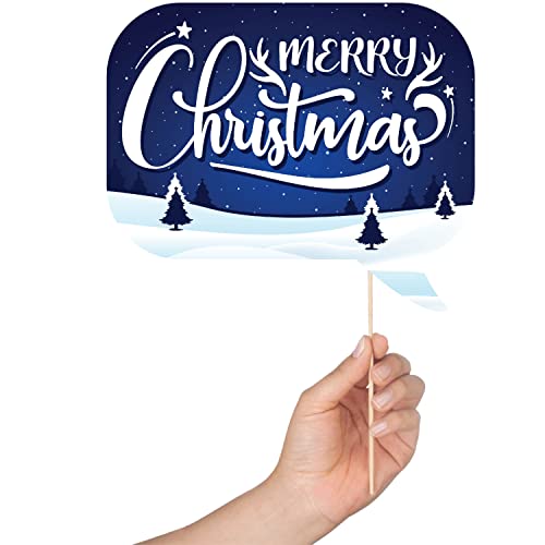 Christmas Photo Booth Props - 41-pc Photobooth Kit with 8 x 10-Inch Sign, 60 Adhesive Pads, 45 Sticks - Christmas Photobooth Props - Holiday Photobooth Prop