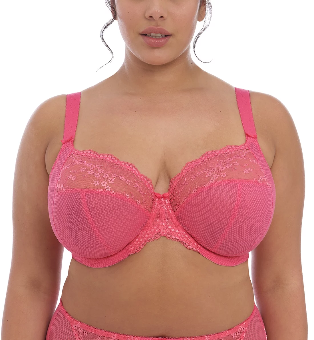 Elomi Charley Banded Stretch Lace Plunge Underwire Bra (4382),34HH,Honeysuckle