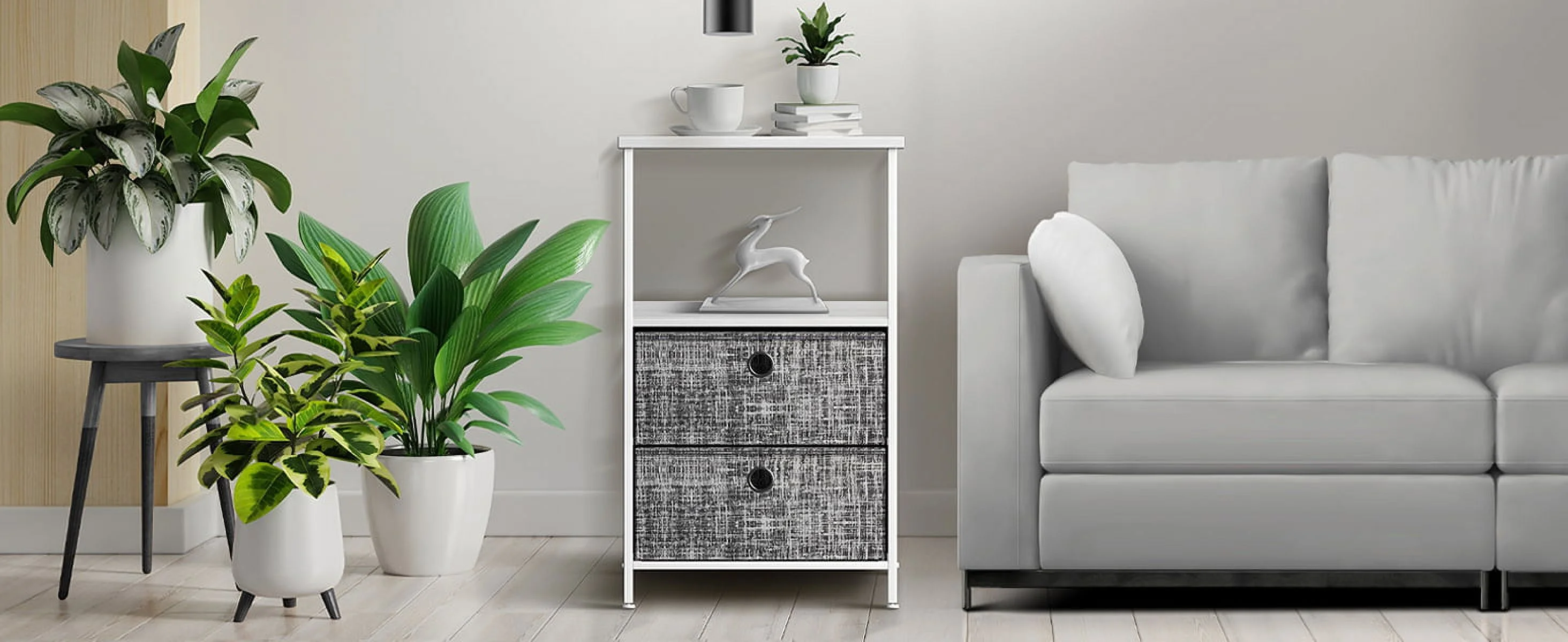 Sorbus Nightstand 2-Drawer Shelf Storage - Bedside Furniture & Accent End Table Chest for Home, Bedroom, Office, College Dorm, Steel Frame, Wood Top, Easy Pull Fabric Bins