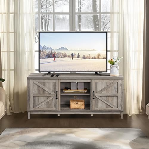 Yaheetech TV Stand for 65 Inch TV, Farmhouse TV Console Table for Living Room, Tall Entertainment Center with Double Barn Doors for Bedroom, Gray