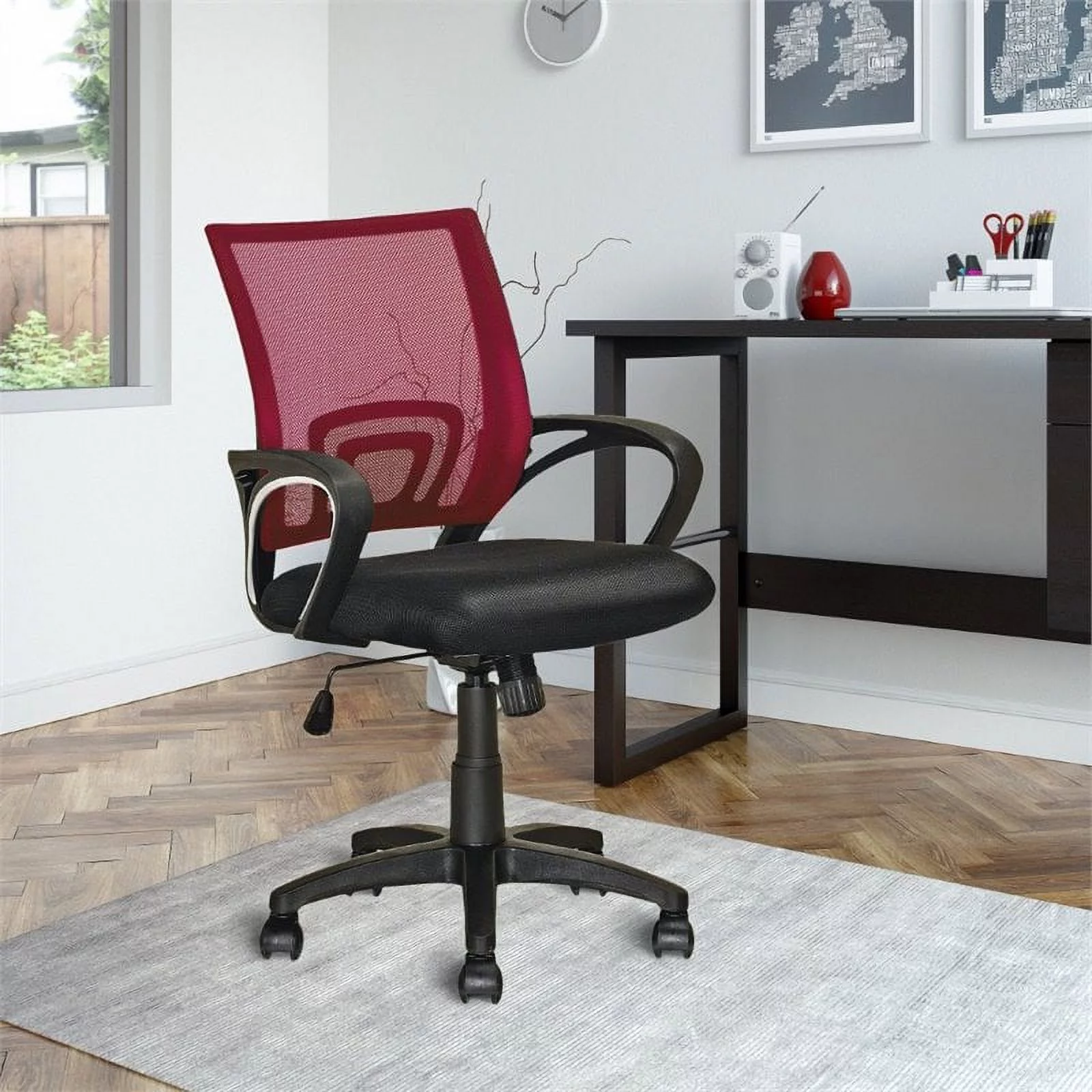 Atlin Designs Adjustable Fabric & Plastic Swivel Office Chair in Maroon/Black