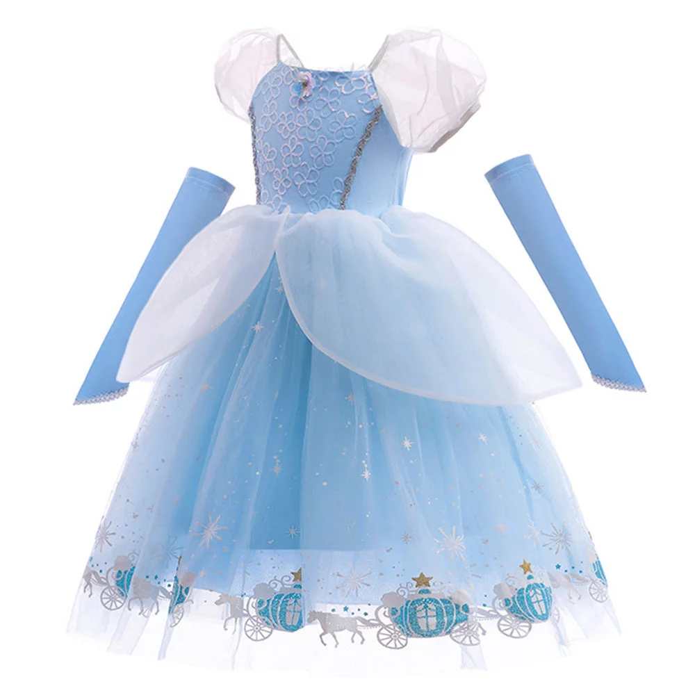 Girls Princess Cinderella Costume Dress Birthday Fancy Dress Halloween Party Accessories