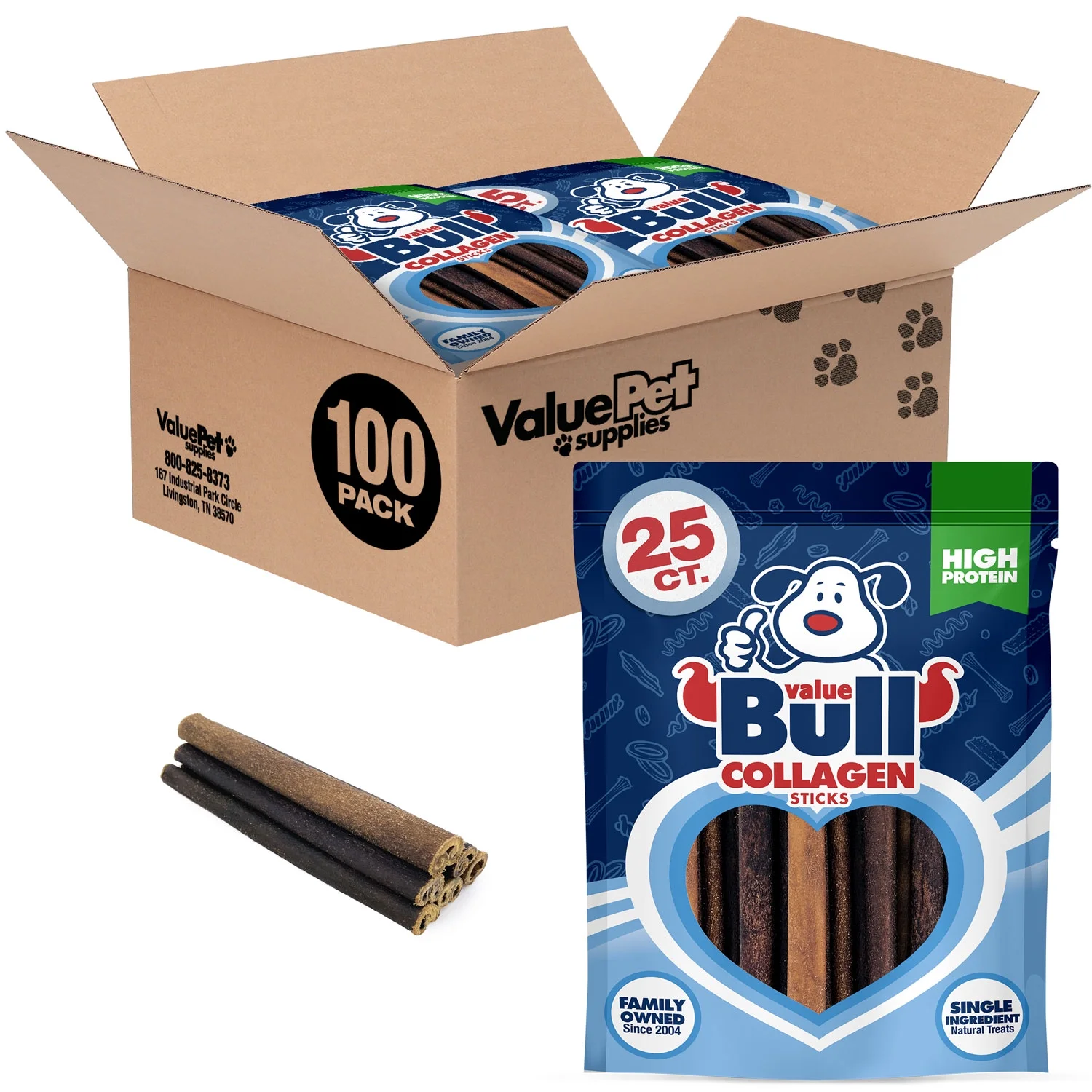 ValueBull USA Collagen Sticks, Premium Beef Dog Chews, 6