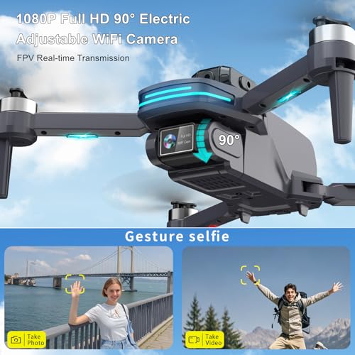 Remote Control FPV Drone with 1080P Camera for Kids and Adults Beginners, Foldable Quadcopter with Carrying Case, Adjustable Len, Gestures Selfie, Brushless Motor, Altitude Hold, 3D Flips, Voice Control, One Key Take Off/ Land, Waypoint Fly, Optical