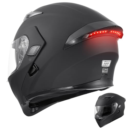 DOT Modular Motorcycle Full Face Helmet Flip-Up Dual Visor, Lightweight & DOT Approved, Matte Black