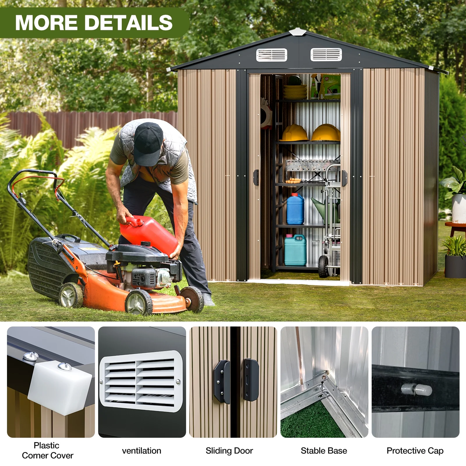 6 x 4 FT Outdoor Storage Shed, Metal Shed with Vents & Sliding Door for Gardening Tools Waterproof Thickened Galvanized Metal Storage Shed for Garden, Backyard, Lawn