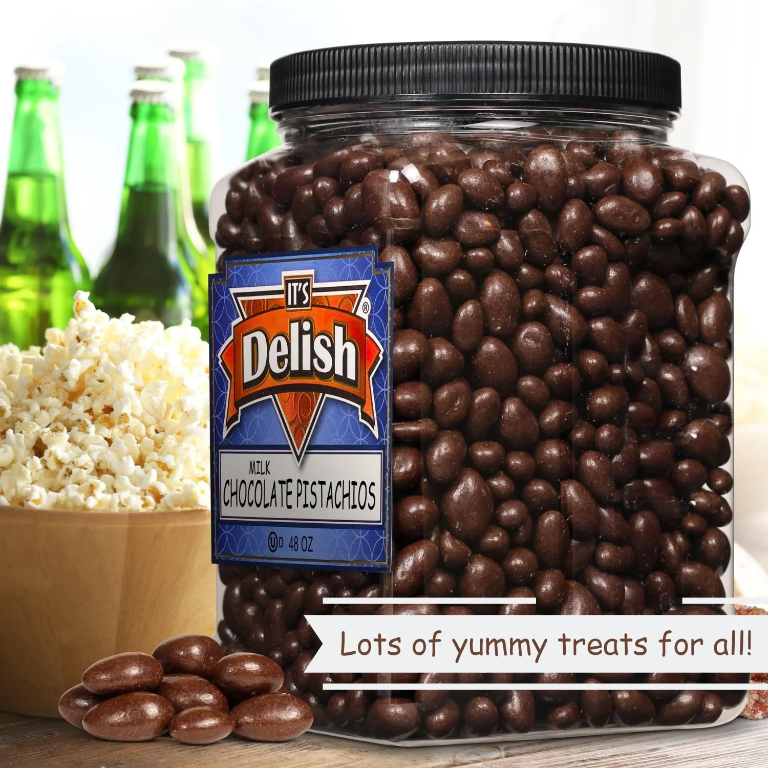 Milk Chocolate Covered Pistachios by It's Delish, 48 oz Jumbo Container,  Kosher Dairy Candy Nuts
