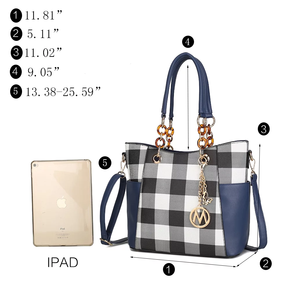 MKF Collection Paloma Women's Checkered Shoulder Bag & Matching Wallet 2-Piece Set by Mia K. - Black