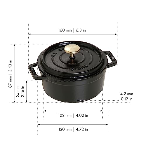 STAUB Cast Iron Dutch Oven 5.5-qt Round Cocotte, Made in France, Serves 5-6, Black Matte
