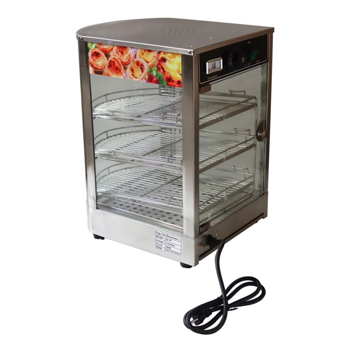 INTBUYING 3 Layers Electric Food Warmer Display Case Egg Tart Pizza Warmer 850W